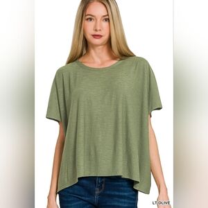 Zenana Outfitters Light Olive Slub Box Tee -lg